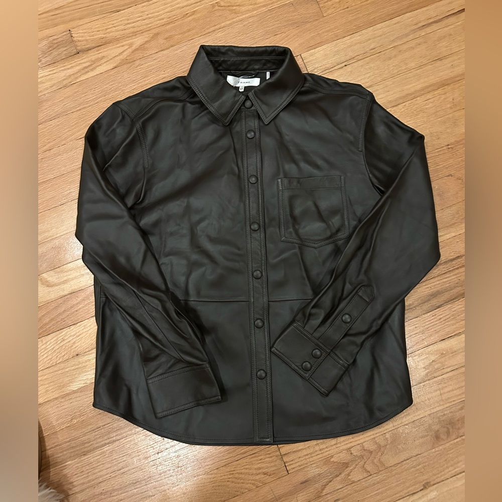 FRAME DENIM women’s lamb leather button down shirt / size s / dark brown